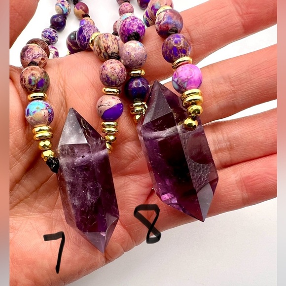 Galaxy Jasper + DT Amethyst Mala Necklace Pendant - Picture 5 of 10